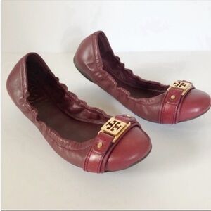 Tory Burch Leather Ambrose Bordeaux Flats Red 7.5